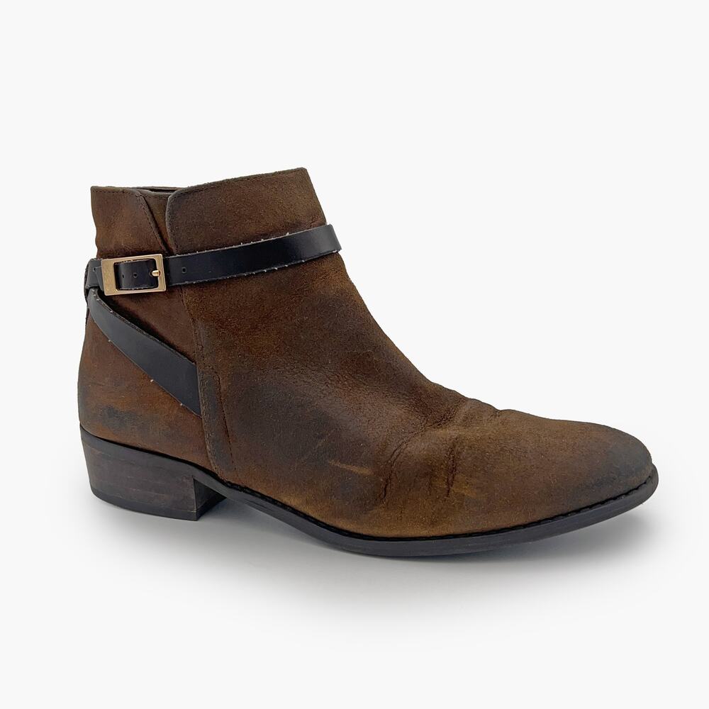 FRANCO SARTO "Santos" Ankle Strap Suede Leather Booties (Brown | Size 9M)